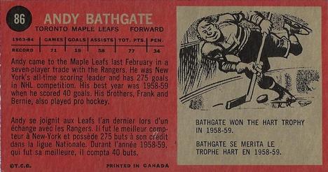 1964-65 Topps #86 Andy Bathgate Back