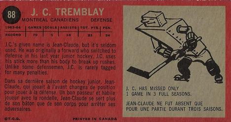 1964-65 Topps #88 J.C. Tremblay Back