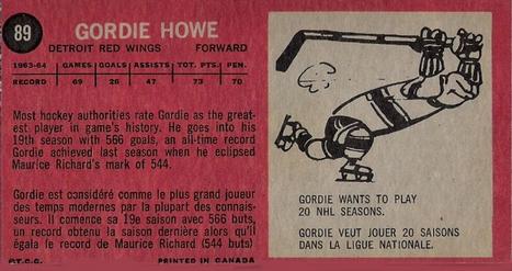 1964-65 Topps #89 Gordie Howe Back