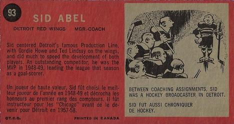 1964-65 Topps #93 Sid Abel Back