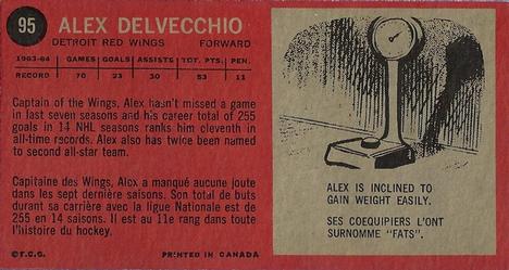 1964-65 Topps #95 Alex Delvecchio Back