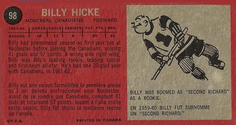 1964-65 Topps #98 Bill Hicke Back