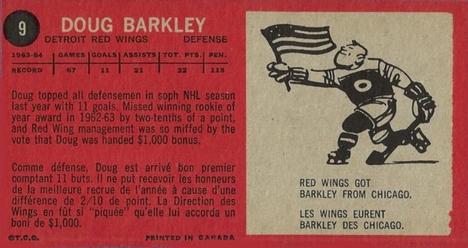 1964-65 Topps #9 Doug Barkley Back