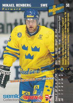 1996 Semic Collections Wien-96 #58 Mikael Renberg Back
