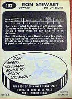 1965-66 Topps #103 Ron Stewart Back