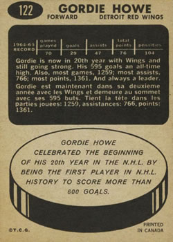 1965-66 Topps #122 Gordie Howe Back