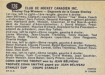 1965-66 Topps #126 Montreal Canadiens Team Back