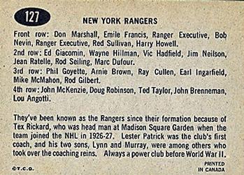 1965-66 Topps #127 New York Rangers Team Back