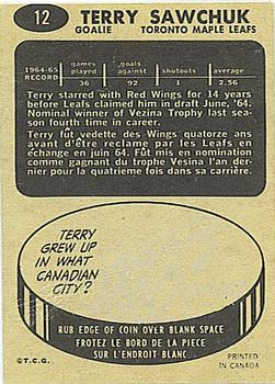 1965-66 Topps #12 Terry Sawchuk Back