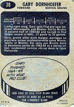 1965-66 Topps #38 Gary Dornhoefer Back