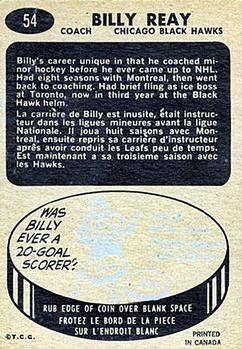 1965-66 Topps #54 Billy Reay Back