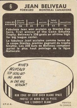 1965-66 Topps #6 Jean Beliveau Back