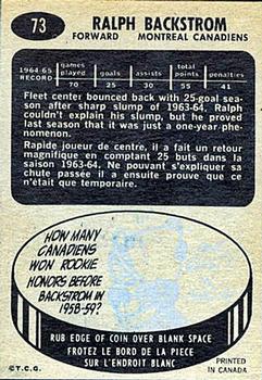 1965-66 Topps #73 Ralph Backstrom Back