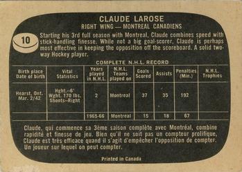 1966-67 Topps #10 Claude Larose Back