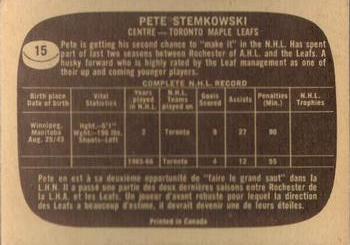1966-67 Topps #15 Pete Stemkowski Back