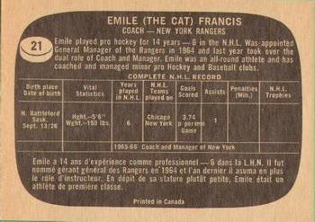 1966-67 Topps #21 Emile Francis Back