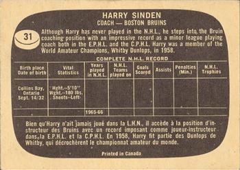 1966-67 Topps #31 Harry Sinden Back