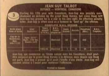 1966-67 Topps #3 Jean-Guy Talbot Back