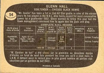 1966-67 Topps #54 Glenn Hall Back