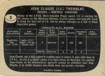 1966-67 Topps #5 J.C. Tremblay Back