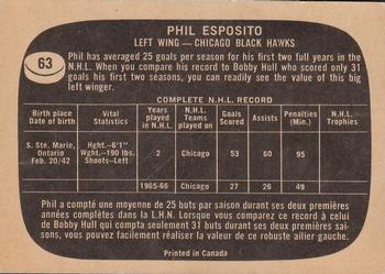 1966-67 Topps #63 Phil Esposito Back