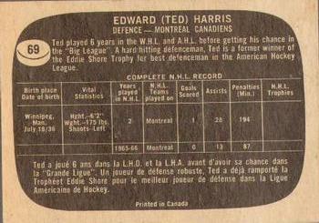 1966-67 Topps #69 Ted Harris Back