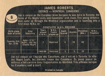 1966-67 Topps #6 James Roberts Back