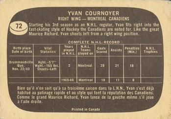 1966-67 Topps #72 Yvan Cournoyer Back