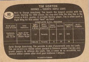 1966-67 Topps #80 Tim Horton Back