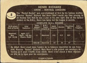 1966-67 Topps #8 Henri Richard Back