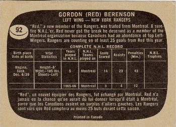 1966-67 Topps #92 Red Berenson Back
