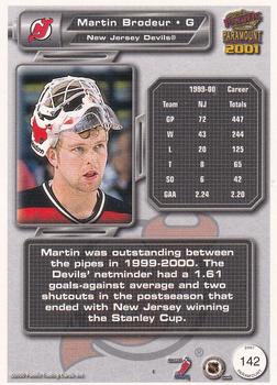 2000-01 Pacific Paramount - Holo-Gold #142 Martin Brodeur Back