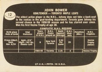 1966-67 Topps USA Test #12 John Bower Back