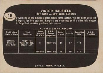 1966-67 Topps USA Test #19 Victor Hadfield Back