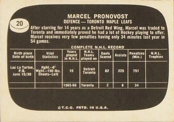 1966-67 Topps USA Test #20 Marcel Pronovost Back