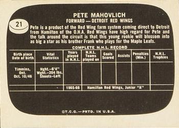 1966-67 Topps USA Test #21 Pete Mahovlich Back