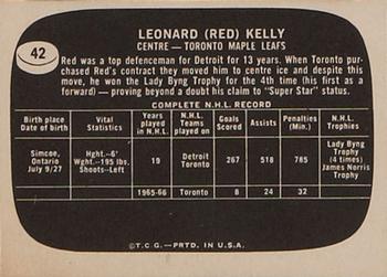 1966-67 Topps USA Test #42 Red Kelly Back
