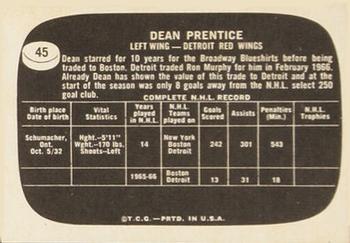 1966-67 Topps USA Test #45 Dean Prentice Back