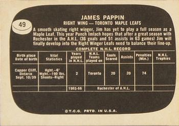1966-67 Topps USA Test #49 James Pappin Back