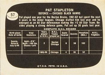 1966-67 Topps USA Test #57 Pat Stapleton Back