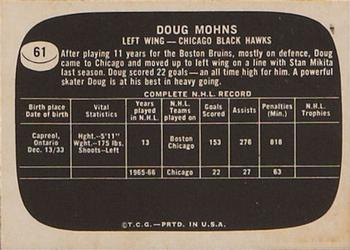 1966-67 Topps USA Test #61 Doug Mohns Back