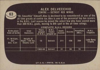 1966-67 Topps USA Test #63 Alex Delvecchio Back