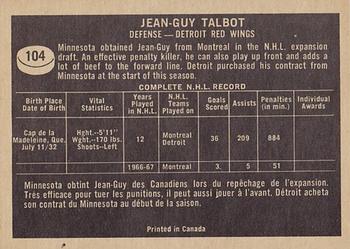 1967-68 Topps #104 Jean-Guy Talbot Back