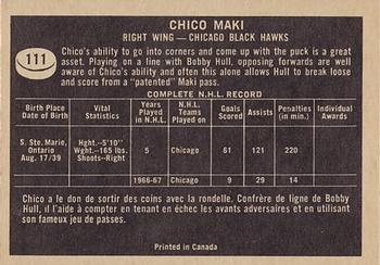 1967-68 Topps #111 Chico Maki Back