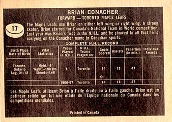 1967-68 Topps #17 Brian Conacher Back