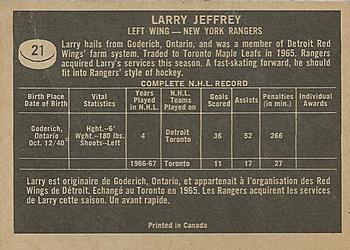 1967-68 Topps #21 Larry Jeffrey Back