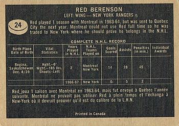 1967-68 Topps #24 Red Berenson Back