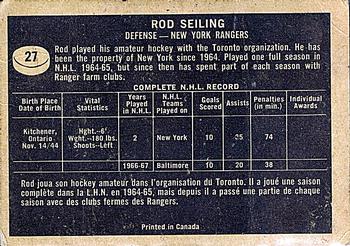 1967-68 Topps #27 Rod Seiling Back