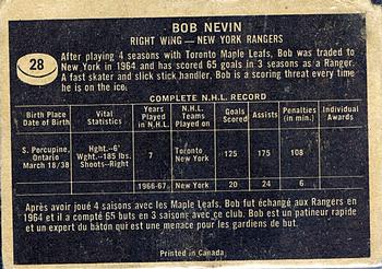 1967-68 Topps #28 Bob Nevin Back
