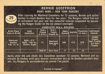 1967-68 Topps #29 Bernie Geoffrion Back